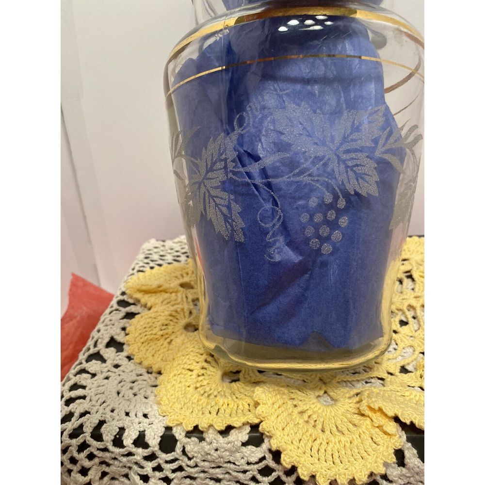 Vintage Bartlett Collins Pitcher Etched Grapevines Mid Century Modern Barware. - Picture 3 of 11